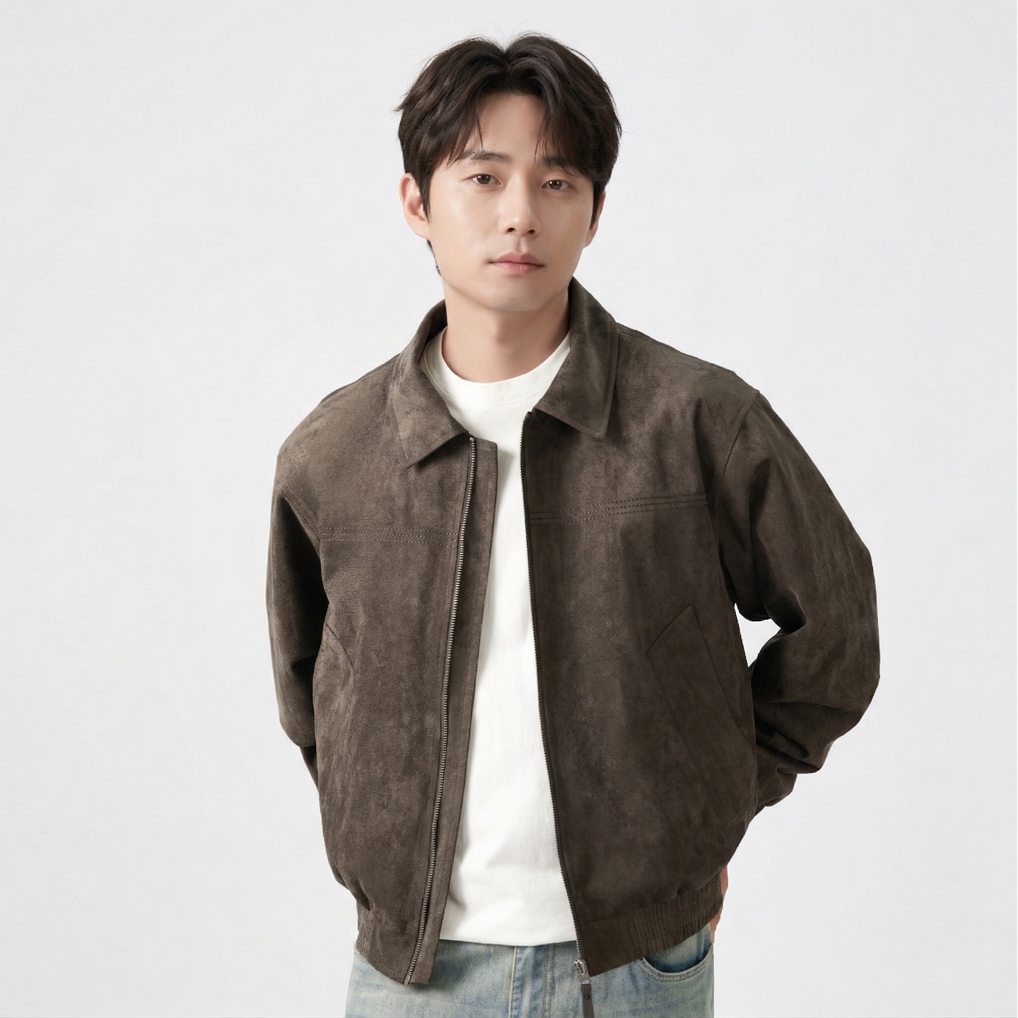 Coach Jacket Bomber - Men Cropped Boxy Minimalist Faux Suede
