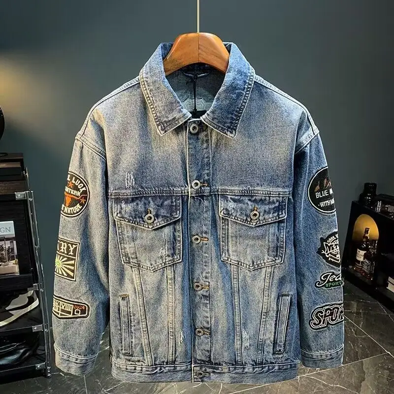 Street Fashion Hong Kong - Men High Street Embroidery Patch Denim