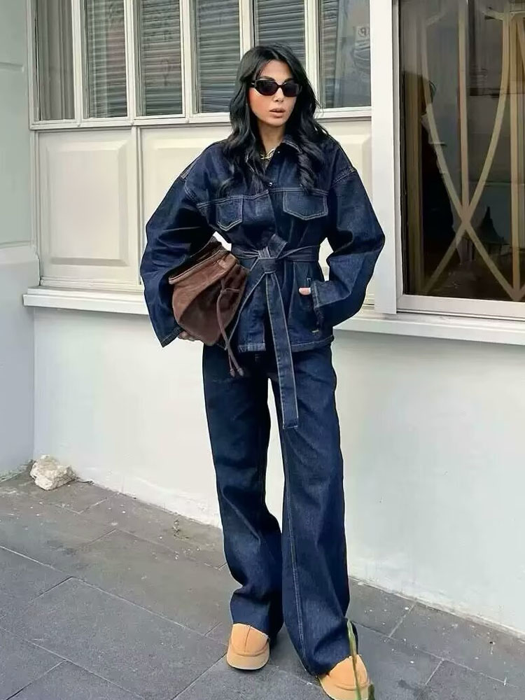 Street Fashion Jacket - TRAFZA Women Pants Suit Fashion Denim