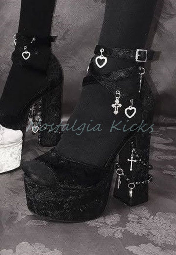 Street Fashion Clothing - Gothic Black Velvet Platform High Heel