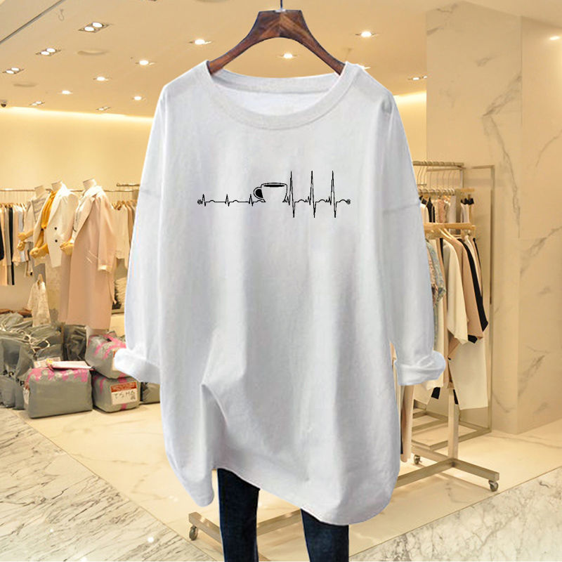 Longline Tee Oversized - Women Clothing Fashion Pure Cotton O-neck