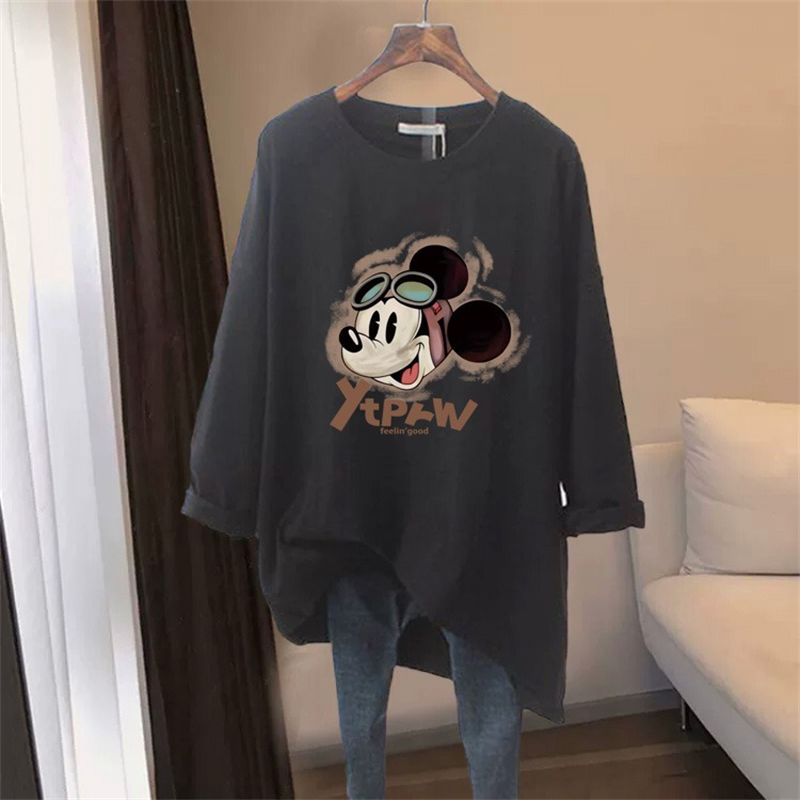 Longline Tee Oversized - Mickey Mouse Pilot Glasses Print Washed