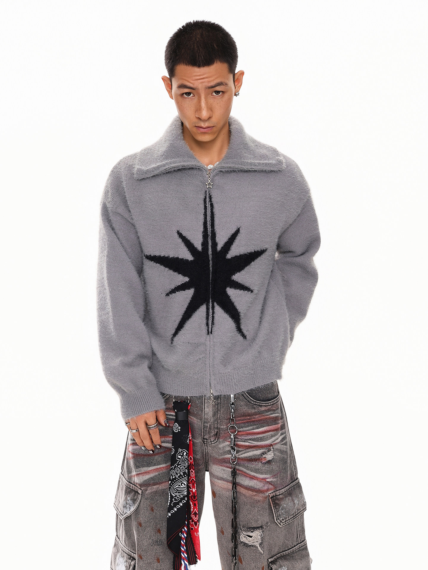 Street Fashion Brand Logo - Fur Collar Pullovers Cotton Mens Embroidered