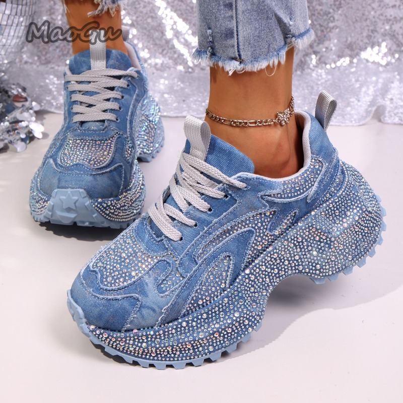 Chunky Sneaker Platform - Fashion Rhinestone Women's Chunky Sneakers Thick