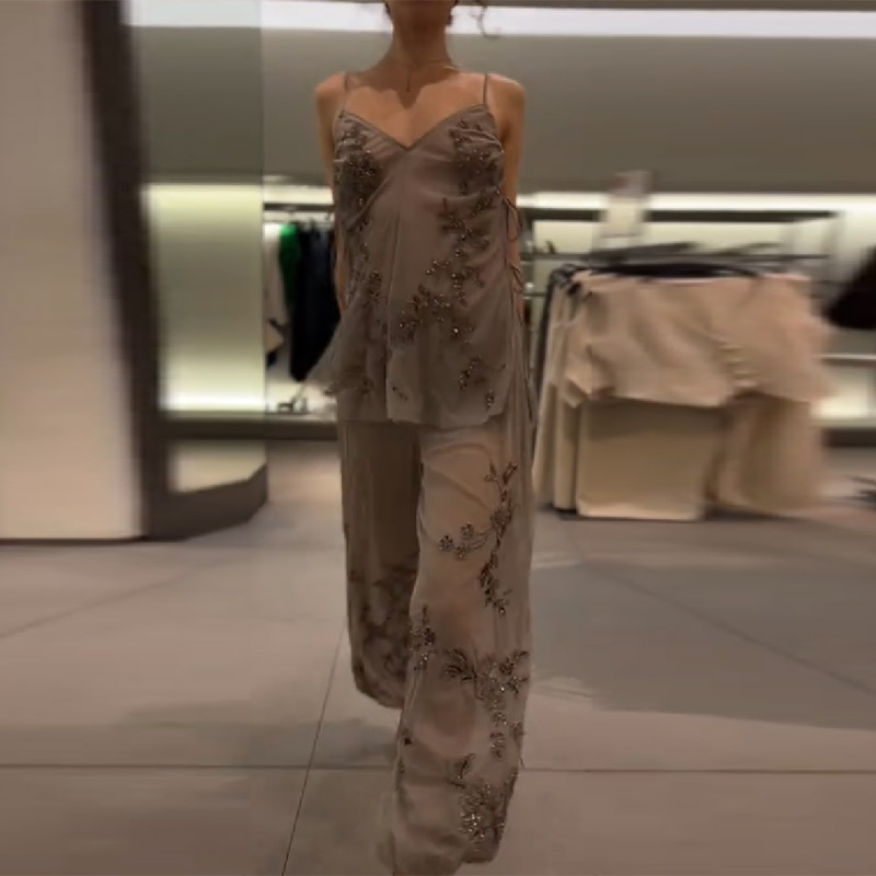 Street Fashion Jacket - 2026 New Women Grey Two-piece Beaded
