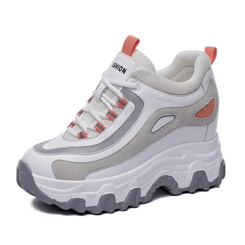 Chunky Sneaker Platform - 9CM Genuine Leather Platform Wedge Hidden