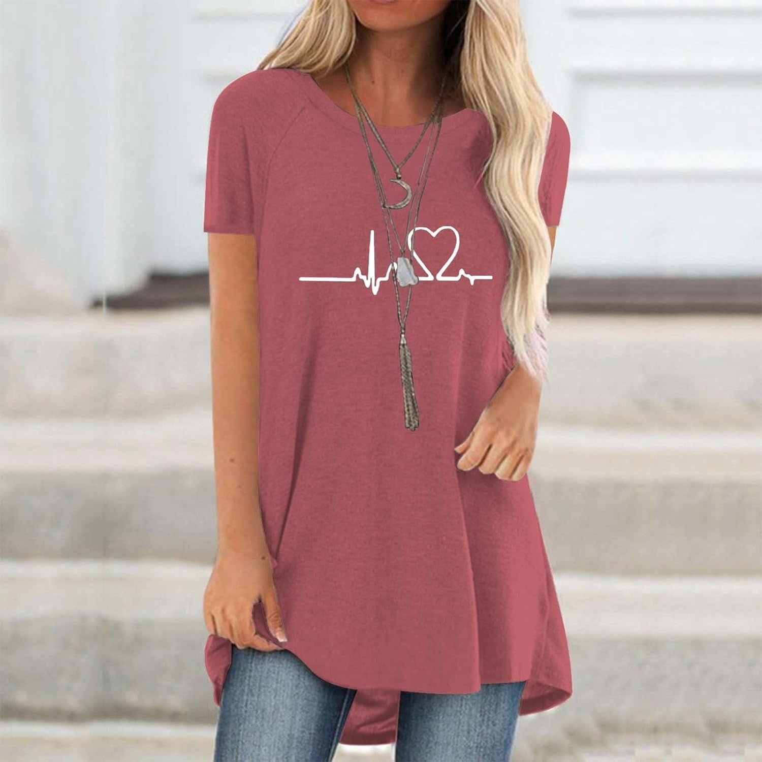 Longline Tee Oversized - Line Love Graphics 3D Print T-Shirts