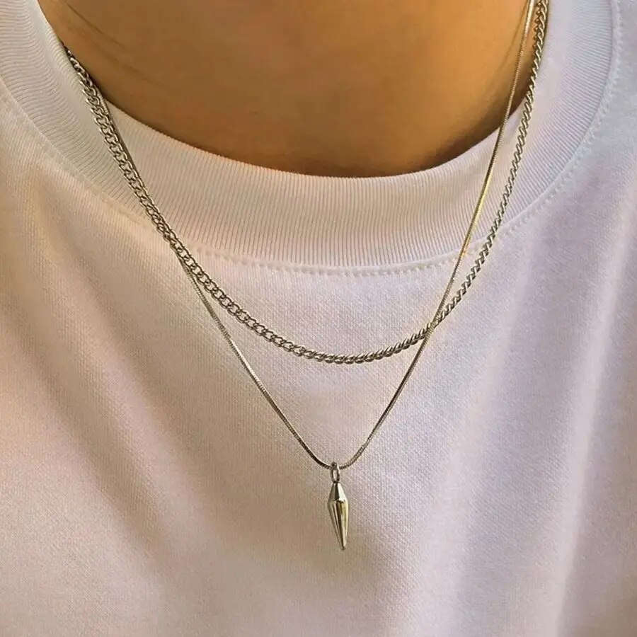 Street Fashion Mood - 2Pcs/Set Trend Rivet Pendant Necklace for